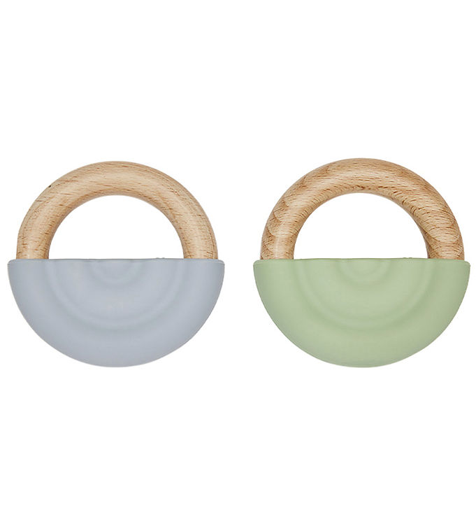 Bidering   Rainbow Teether   2 Pak   Dusty Blue Green fra Oyoy